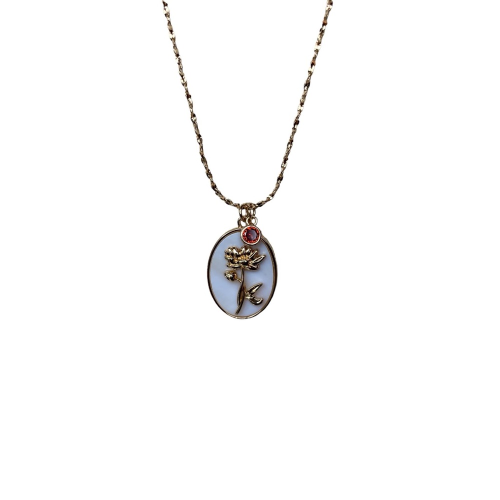July birthstone & flower gold tone necklace